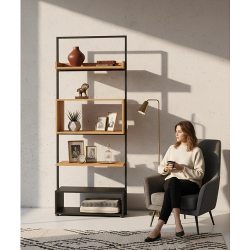 REGAŁ NA KSIĄŻKI METALOWE DREWNO LITE DĄB JESION OLCHA RNK-122